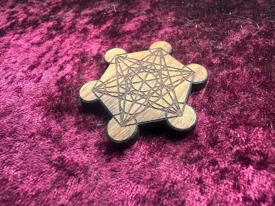 Metatrons Cube Pin in Royal Caribbean Chechen Wood Laser Cut Pin