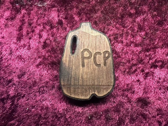 WKYK Gallon of PCP Pin in Royal Caribbean Chechen Wood Laser Cut Pin